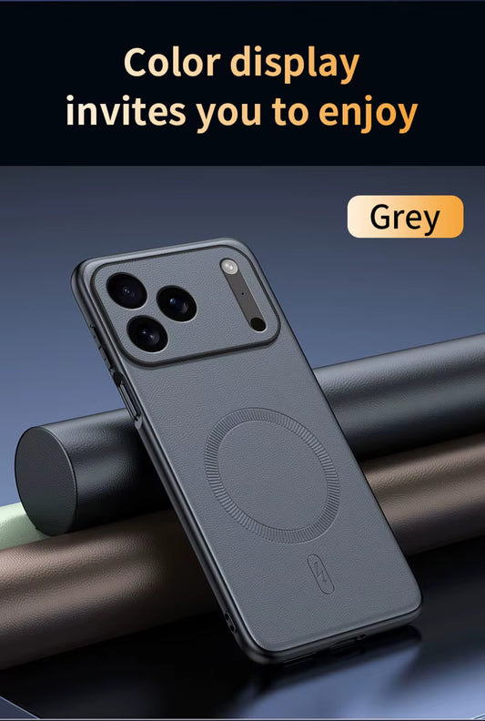 For  17 Pro Case Magnetic Leather Shield Cover for  17 Pro Anti-Fingerprint Non-Slip PC+TPU